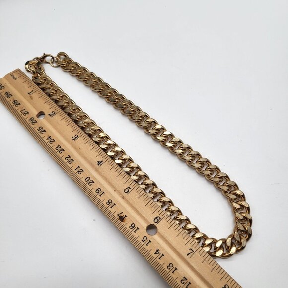 Chunky Thick Gold Tone Chain Link Necklace 14 inch - Picture 6 of 8